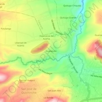 Mapa topográfico Gualapuro, altitud, relieve