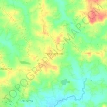 Mapa topográfico Mudarangadi, altitud, relieve