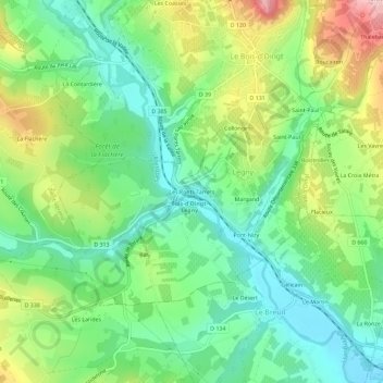 Mapa topográfico Les Ponts Tarrets, altitud, relieve