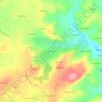 Mapa topográfico Minez Roudou, altitud, relieve