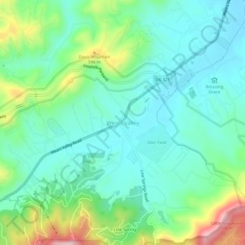 Mapa topográfico Wears Valley, altitud, relieve