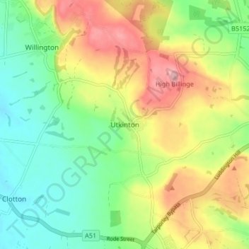 Mapa topográfico Utkinton, altitud, relieve