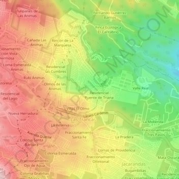 Mapa topográfico El Vergel, altitud, relieve