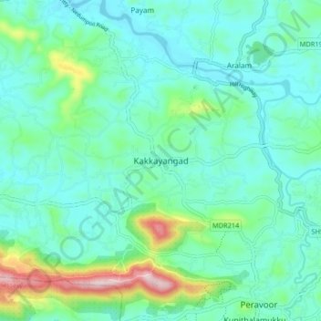 Mapa topográfico Kakkayangad, altitud, relieve