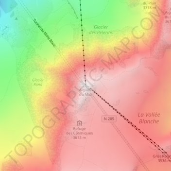 Mapa topográfico Terrasse Vallée Blanche, altitud, relieve
