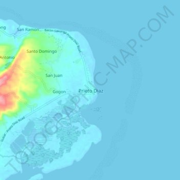 Mapa topográfico Prieto Diaz, altitud, relieve