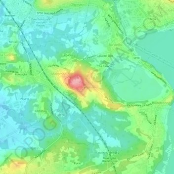 Mapa topográfico Bregano, altitud, relieve