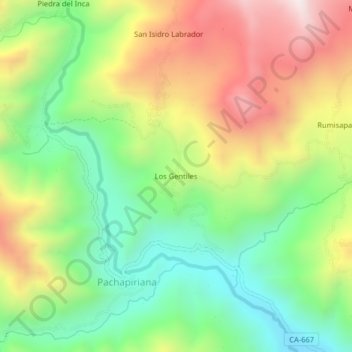 Mapa topográfico Los Gentiles, altitud, relieve