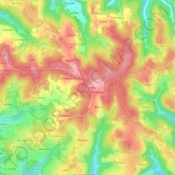 Mapa topográfico Les Brandes, altitud, relieve