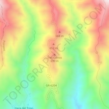 Mapa topográfico Tres Cerros, altitud, relieve