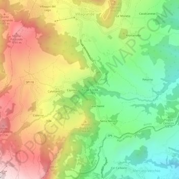 Mapa topográfico Ponte Conca, altitud, relieve