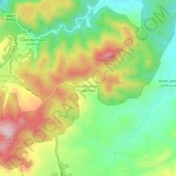 Mapa topográfico Douars Lahouafi, altitud, relieve