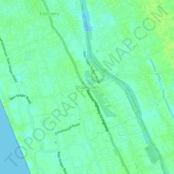 Mapa topográfico Thalikulam, altitud, relieve