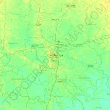 Mapa topográfico Darbhanga, altitud, relieve