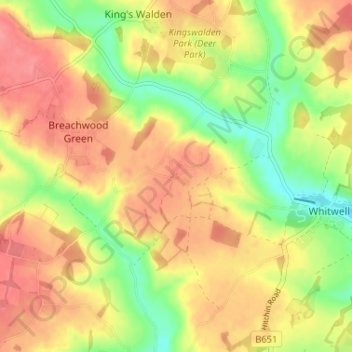 Mapa topográfico Bendish, altitud, relieve