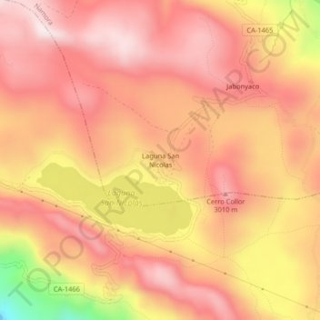 Mapa topográfico Laguna San Nicolas, altitud, relieve