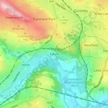 Mapa topográfico Esholt, altitud, relieve