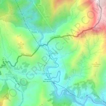 Mapa topográfico Fanghetto, altitud, relieve