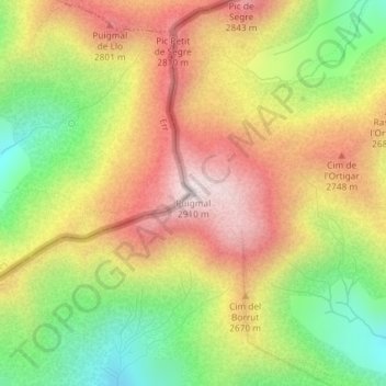 Mapa topográfico Puigmal d'Err, altitud, relieve
