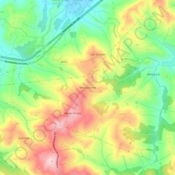 Mapa topográfico Mezzomonte, altitud, relieve
