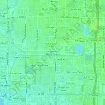 Mapa topográfico Morganwoods Garden Homes, altitud, relieve
