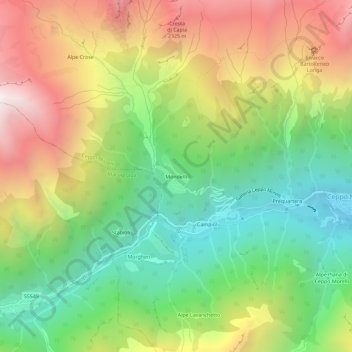 Mapa topográfico Mondelli, altitud, relieve