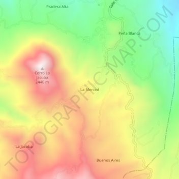 Mapa topográfico La Merced, altitud, relieve