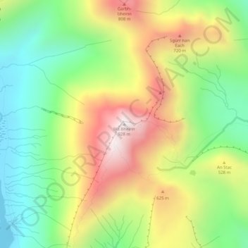 Mapa topográfico Blà Bheinn, altitud, relieve