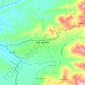 Mapa topográfico Medziphema, altitud, relieve