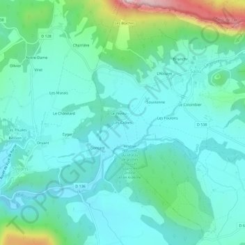 Mapa topográfico Les Crotes, altitud, relieve