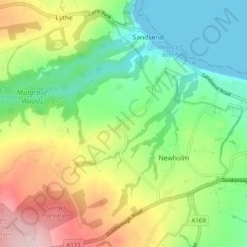 Mapa topográfico Dunsley, altitud, relieve