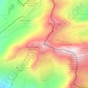 Mapa topográfico Mont Valaisan, altitud, relieve