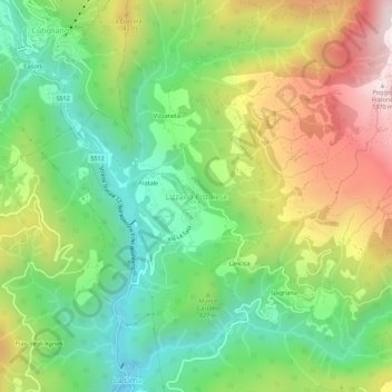 Mapa topográfico Lizzano Pistoiese, altitud, relieve