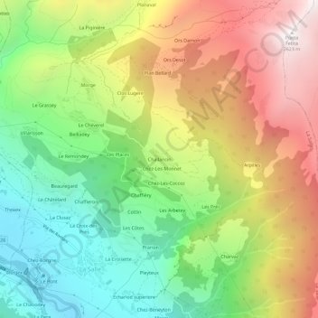 Mapa topográfico Challancin, altitud, relieve