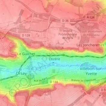 Mapa topográfico Les Taupiniaux, altitud, relieve