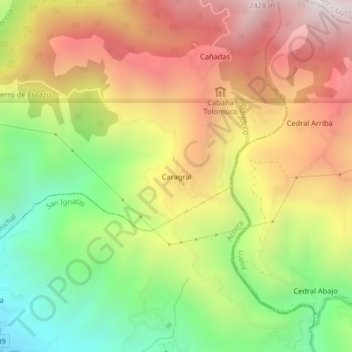 Mapa topográfico Caragral, altitud, relieve