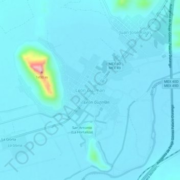 Mapa topográfico León Guzmán, altitud, relieve