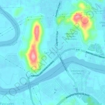 Mapa topográfico San Antonio, altitud, relieve