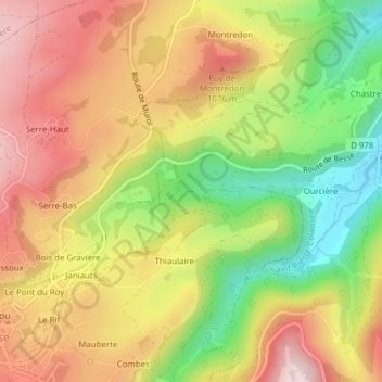 Mapa topográfico Cascades de Chiloza, altitud, relieve