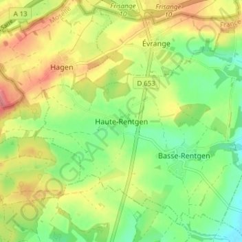 Mapa topográfico Haute-Rentgen, altitud, relieve