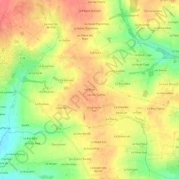 Mapa topográfico Les Frotz, altitud, relieve