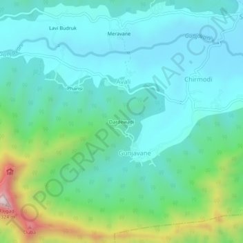 Mapa topográfico Dardewadi, altitud, relieve