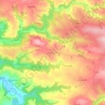 Mapa topográfico Montautat, altitud, relieve