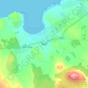 Mapa topográfico Reay, altitud, relieve