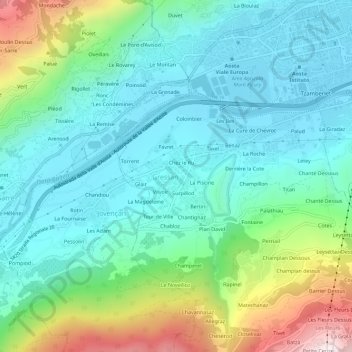 Mapa topográfico Paquier, altitud, relieve