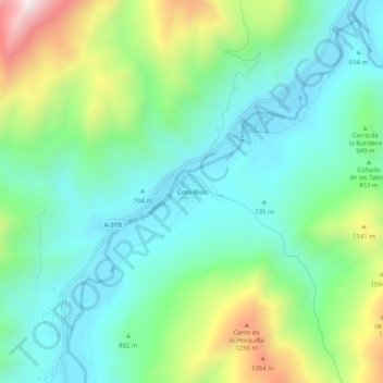 Mapa topográfico Coto Rios, altitud, relieve