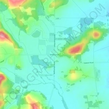 Mapa topográfico Bellfountain, altitud, relieve