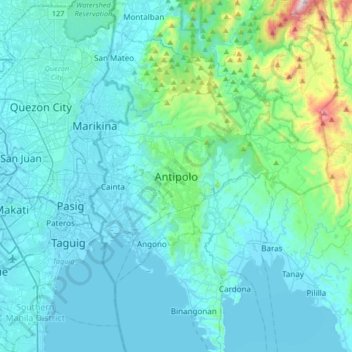 Mapa topográfico Antipolo, altitud, relieve