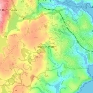 Mapa topográfico Budock Water, altitud, relieve