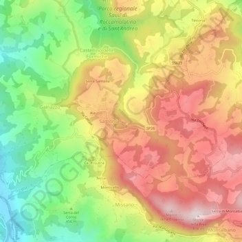Mapa topográfico Poggiolino, altitud, relieve
